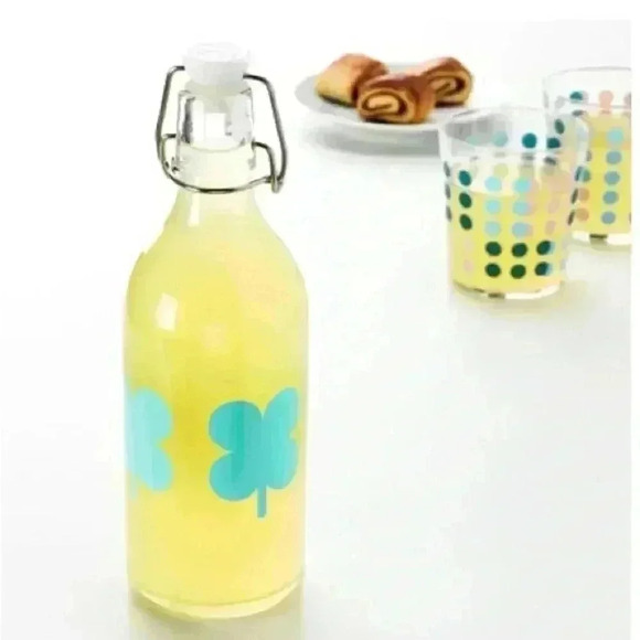 IKEA Other - IKEA SOMMAR Glass Bottle with Clamp Lid Vintage Blue Clover Design Water